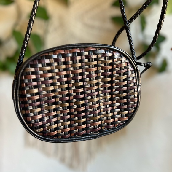 Vintage Woven Leather Crossbody Bag Boho Basket Weave Mini Purse - Picture 2 of 9
